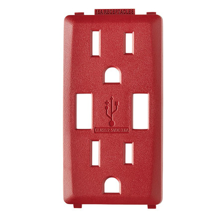 LEVITON COMBINATION DEVICE SWITCH RED RENU USB CHARGER 15A REC FACEPLATE RKAA1-RE